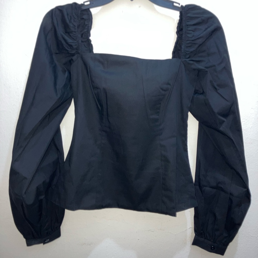 MARCELLA NYC Black Ruched Fitted Blouse, size xs
